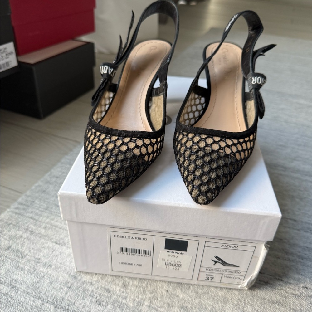 Dior Black Mesh Slingback Heels